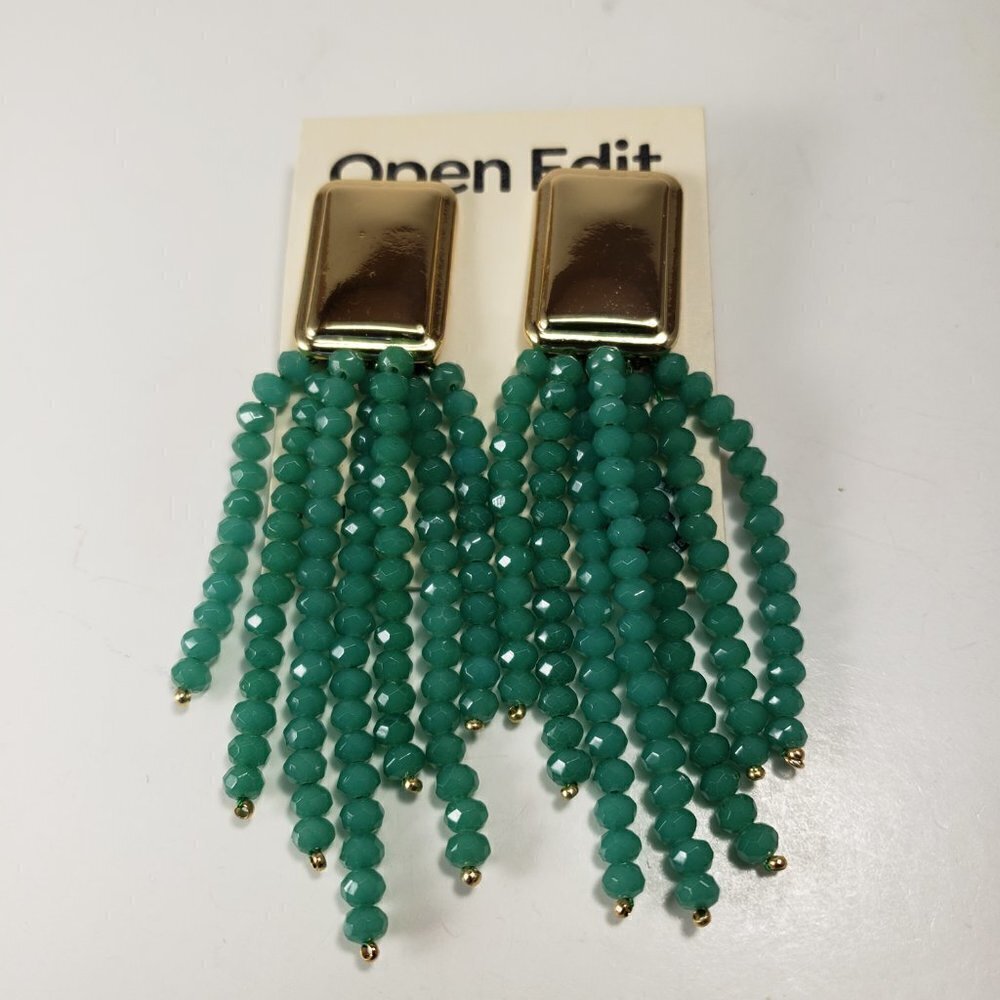 Gold-tone Beaded Fringe Clip-on Drop Earrings - Women's Fashion Jewelry 3.25" - Picture 4 of 6
